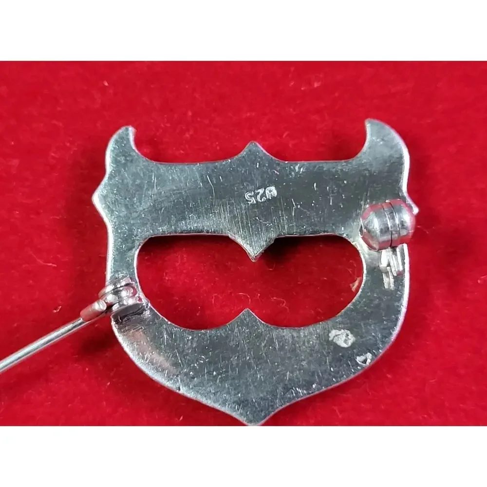Vintage Sterling Silver 925 Marcasite Gemstones Face Mask Brooch Pin